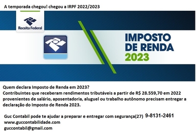 Serviço Unitario: Declaração de IR 2023, até 31 - 05 - 2023 bão deixe para ultima hora e - ou após o prazo